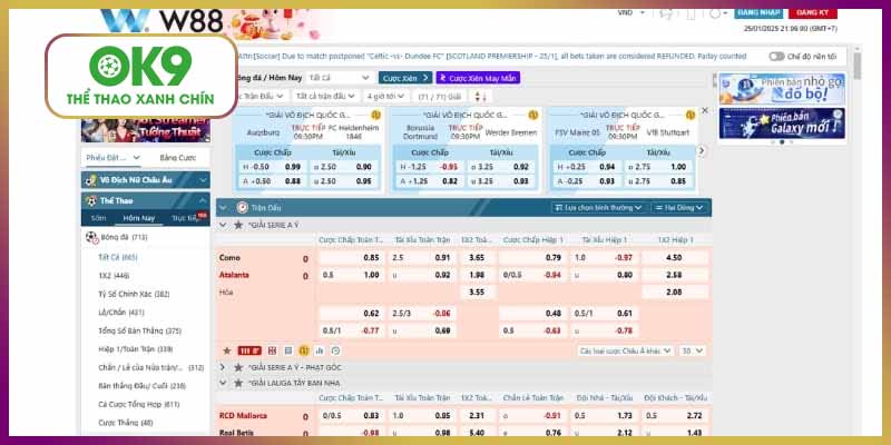 Kèo Châu Á - Sự lựa chọn của nhiều thành viên khi cá cược bóng đá W88